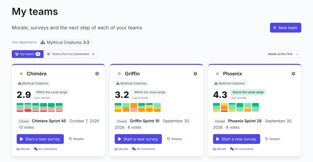 My teams: a card per team