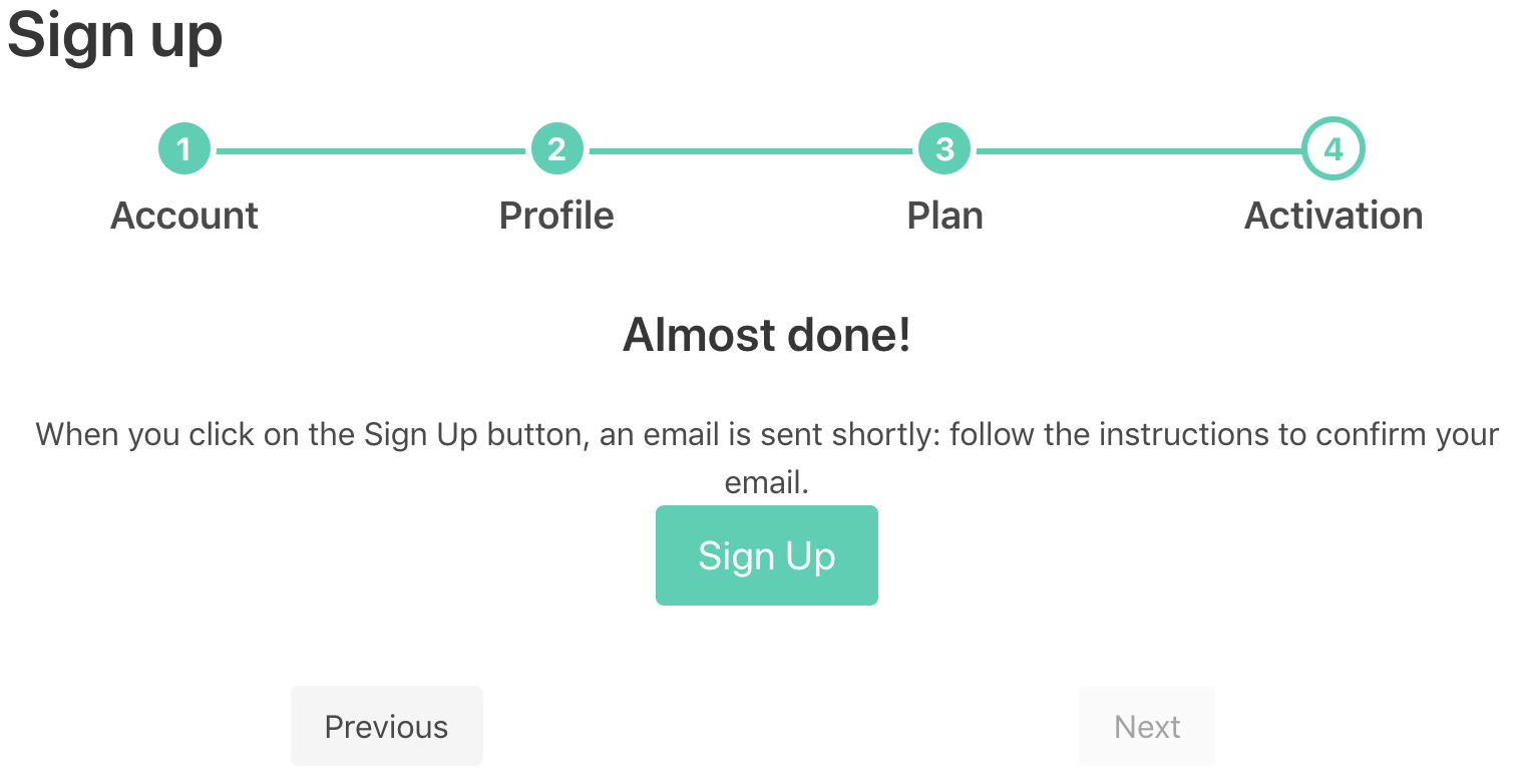 Sign up: Sign up button