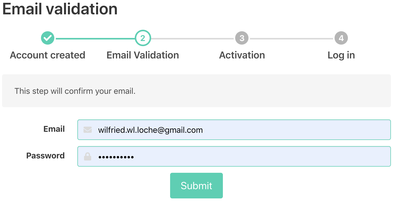 Sign up: Email validation submit