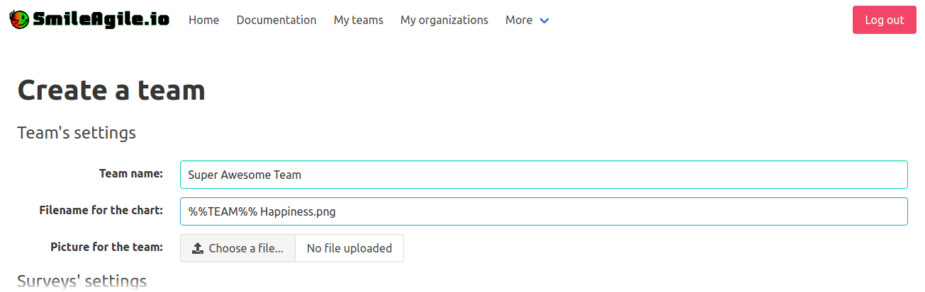 Create a team: Fill in your team name